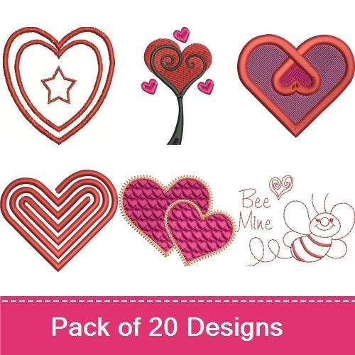 Modern Heart Embroidery Bundle – Intertwined Heart, Heart with Star, Cute Love Cats & More (20 Designs)