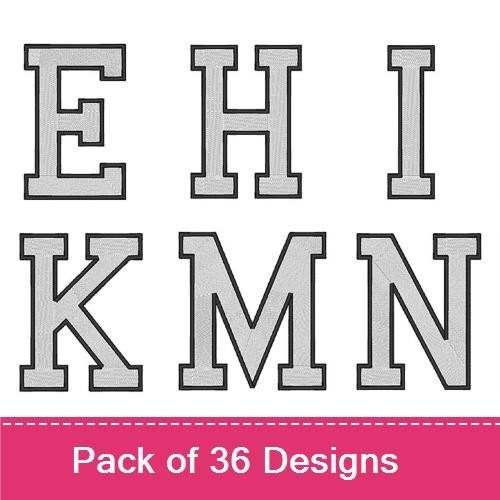 Classic College Block Letters & Numbers Embroidery Designs Bundle – A, B, C, Z & More (36 Designs)