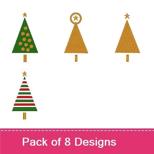 Modern Christmas Trees Embroidery Bundle – Striped Tree, Polka Dot Tree, Star Top Tree & More (4 Designs)
