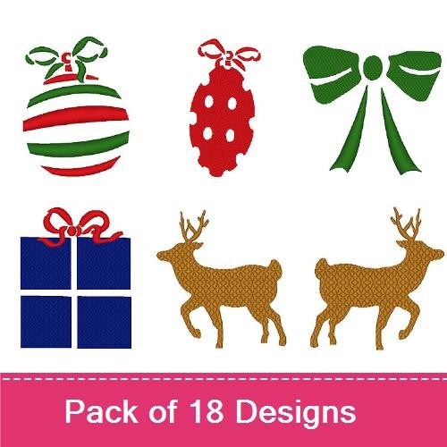 Christmas Ornaments Embroidery Designs Bundle – Striped Ornament, Polka Dot Ornament, Deer & More (18 Designs)