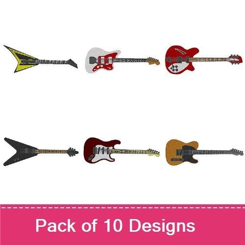 Electric Guitars Embroidery Designs Bundle – Red Electric Guitar, Black Electric Guitar, Classic Style Electric Guitar & More (10 Designs)