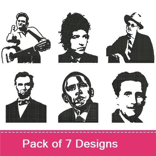 Iconic Portraits Embroidery Bundle – Abraham Lincoln, Barack Obama, John Lennon & More (7 Designs)