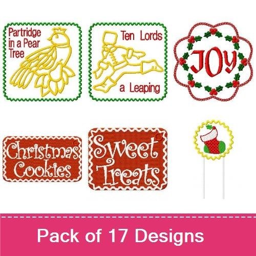 Christmas Themed Embroidery Designs Bundle – JOY Wreath, Christmas Tree, Sleigh & More (17 Designs)