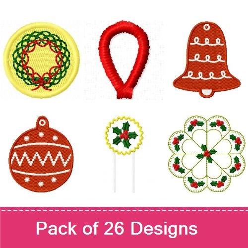 Christmas Holiday Embroidery Designs Bundle – Holly Wreath, Circle Ornament, Bell Design, Bauble Ornament & More (26 Designs)