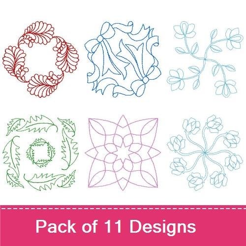 Redwork Elegant Floral & Leaf Embroidery Designs Bundle – Floral Swirl, Leafy Vine, Curled Leaf Pattern & More (11 Designs)