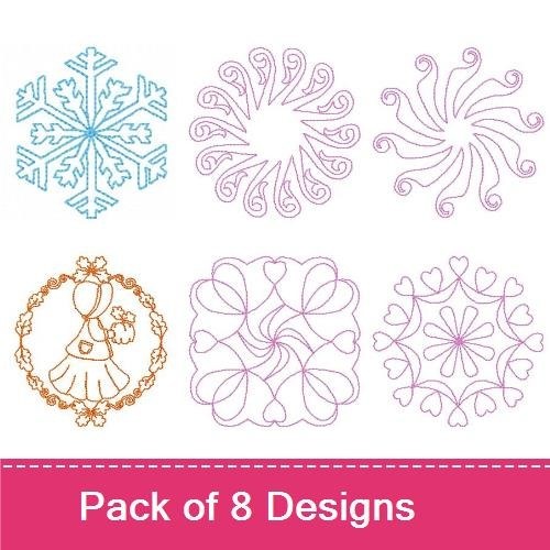 Redwork Elegant Floral Embroidery Designs Bundle – Floral Swirl, Elegant Leaf, Fancy Flourish & More (8 Designs)