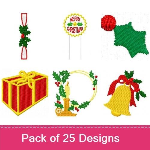 Classic Christmas Embroidery Designs Bundle – Holly with Bow, Holly Wreath, Christmas Ornament & More (25 Designs)