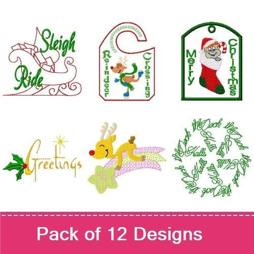 Christmas-Themed Embroidery Designs Bundle – Merry Christmas Circle, Sleigh Ride, Reindeer & More (12 Designs)