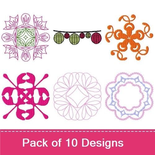 Floral Motif Embroidery Designs Bundle – Lace Floral Motif, Decorative Swirl, Vintage Flower Medallion & More (10 Designs)