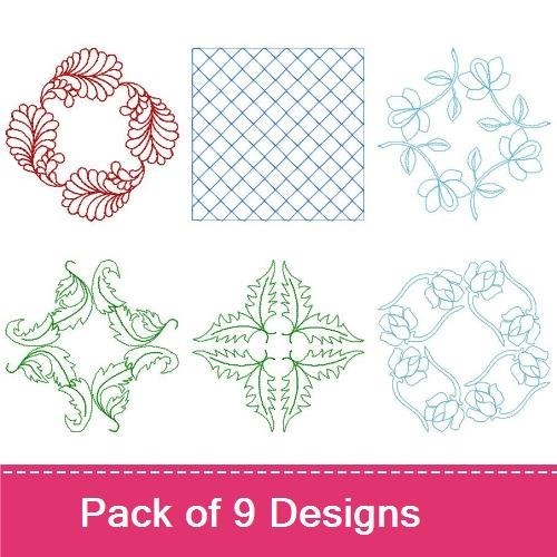 Redwork Floral and Leaf Embroidery Bundle – Floral Wreath, Leaf Motif, Floral Corner Design & More (9 Designs)