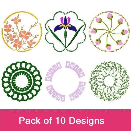 Floral and Decorative Embroidery Designs Bundle – Floral Wreath, Cherry Blossom, Iris Flower & More (10 Designs)