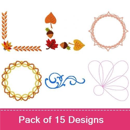 Autumn Floral Embroidery Designs Bundle – Flower with Leaves, Autumn Wreath, Daisy and Wheat & More (15 Designs)