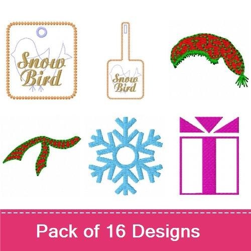 Festive Winter Embroidery Designs Bundle – Snowflake, Santa Claus, Christmas Wreath & More (16 Designs)