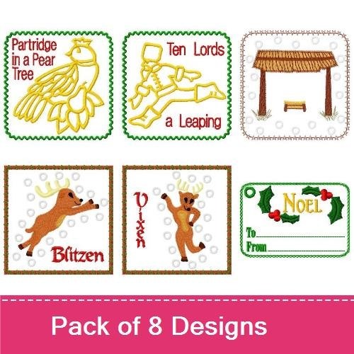 Christmas Holiday Embroidery Bundle – Merry Christmas Tag, Snowman with Roses, Partridge in a Pear Tree & More (8 Designs)