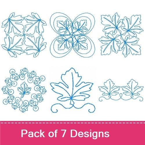 Redwork Leaf Embroidery Designs Bundle – Leaf Wreath, Floral Leaf, Swirled Leaf & More (7 Designs)