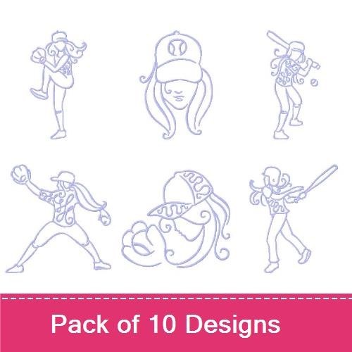 Softball Girls Embroidery Designs Bundle – Batter Up, Girl Power 3 Strikes, Softball Pitcher & More (10 Designs)