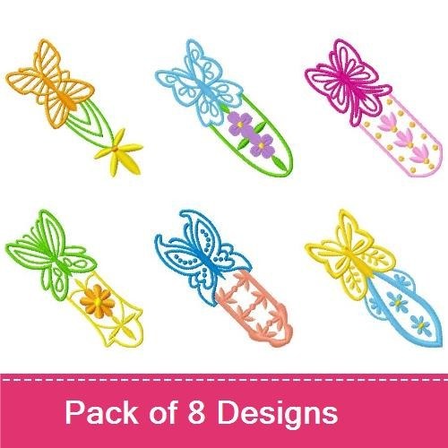Applique Butterfly & Floral Embroidery Bundle – Butterfly with Floral Stem, Blue Butterfly with Flowers & More (8 Designs)