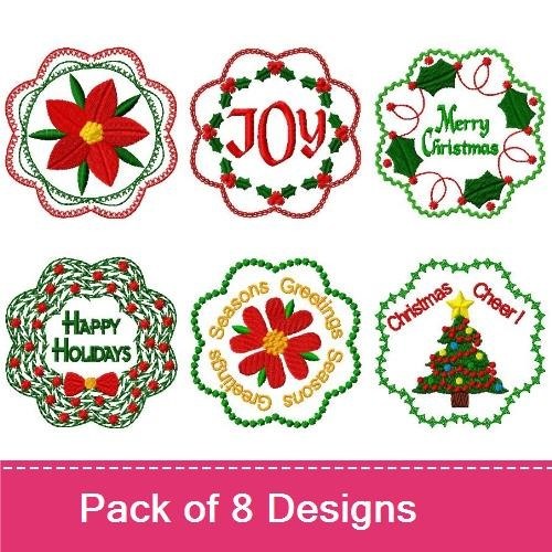 Christmas Embroidery Designs Bundle – Joy Wreath, Noel Decoration, Christmas Holly Circle & More (8 Designs)