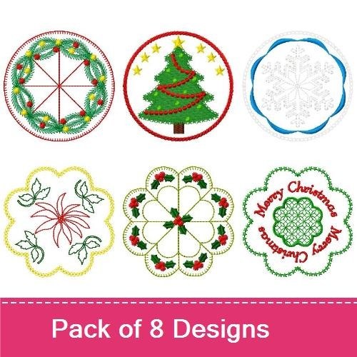 Classic Christmas Embroidery Designs Bundle – Christmas Tree, Wreath, Snowflake & More (8 Designs)