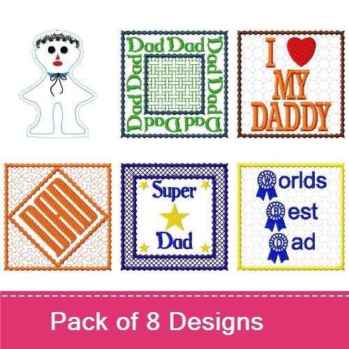 Dad Appreciation Sayings Embroidery Designs Bundle – World's Best Dad, Super Dad, I Love My Daddy & More (8 Designs)