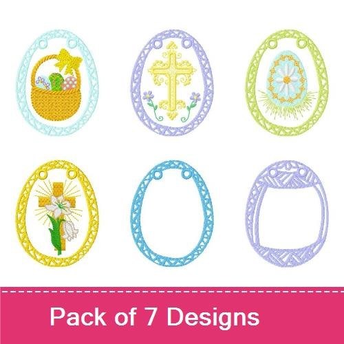 Easter Bunny & Floral Cross Embroidery Designs Bundle – Bunny with Basket, Easter Egg Frame & More (7 Designs)