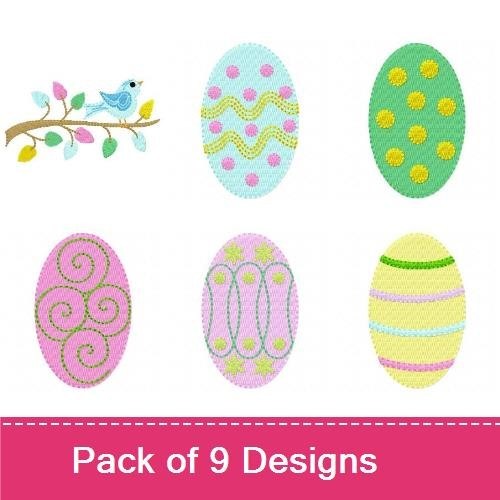 Easter and Springtime Embroidery Designs Bundle – Bird on Branch, Bunny on Grass, Flowering Tree & More (9 Designs)