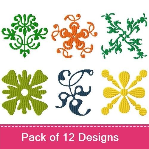 Floral Motifs Embroidery Designs Bundle – Green, Orange, Blue, Pink & More (12 Designs)