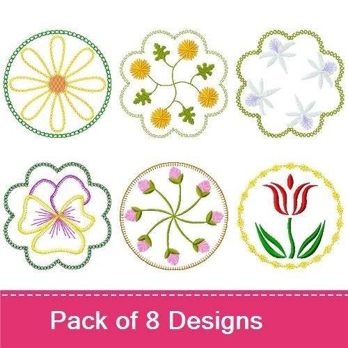 Floral Embroidery Designs Bundle – Daisy, Iris, Tulip, Floral Circle & More (8 Designs)