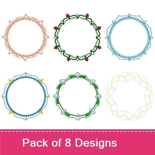 Floral Frames Embroidery Designs Bundle – Floral Frame with Vines, Simple Floral Frame, & More (8 Designs)
