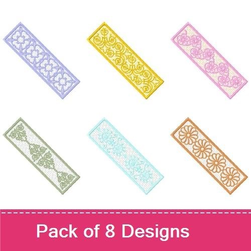 FSL Elegant Floral Lace Bookmark Embroidery Designs Bundle – Blue, Yellow, Green, Pink & More (8 Designs)