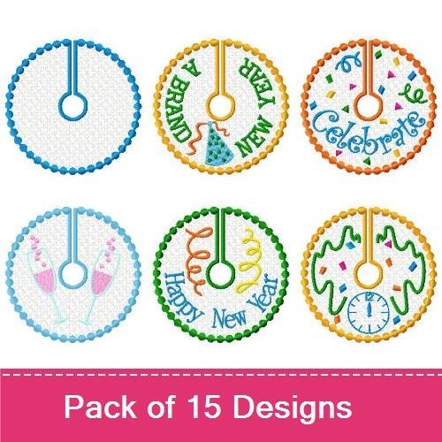 New Year Ornament Embroidery Designs Bundle – Celebrate with 2014, 2015, 2016, 2017, 2018, 2019 & More (15 Designs)