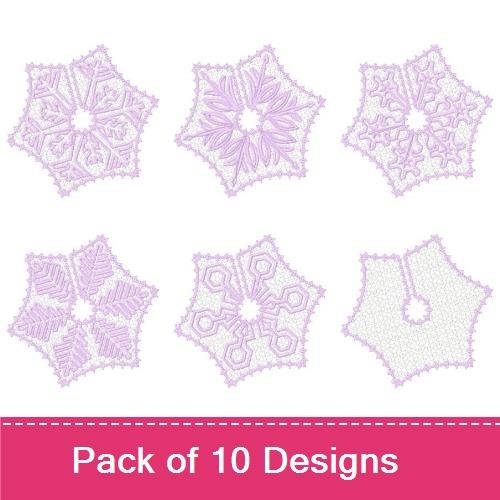 FSL Lavender Snowflakes Embroidery Bundle – Intricate Snowflake Designs & More (10 Designs)