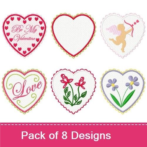 Hearts & Cupid Embroidery Designs Bundle – Be My Valentine Heart, Cupid Heart, Heart with Flowers & More (8 Designs)