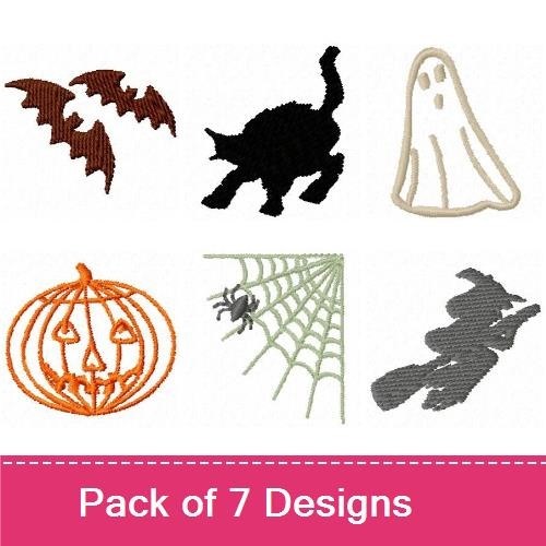 Halloween Embroidery Designs Bundle – Ghost, Bat, Pumpkin & More (7 Designs)