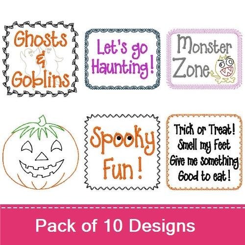 Halloween Phrases & Images Embroidery Designs Bundle – Chills & Thrills, Fright Night, Trick or Treat! & More (10 Designs)