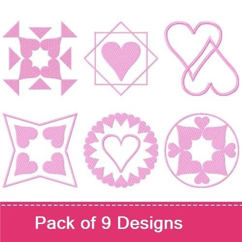 Heart Motifs Embroidery Bundle – Heart with Frame, Intersecting Hearts, Heart Spiral & More (9 Designs)