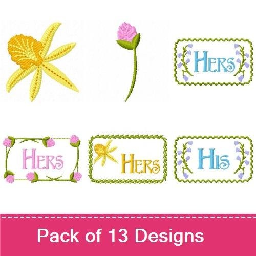 Floral Couple Embroidery Bundle – Hers, His, Yours & More (13 Designs)