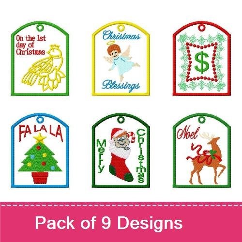 ITH Christmas Gift Tags Embroidery Designs Bundle – Santa, Christmas Blessings, Fa La La & More (9 Designs)