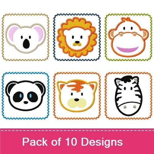 Safari Animal Faces Embroidery Bundle – Lion Face, Elephant Face, Giraffe Face & More (10 Designs)