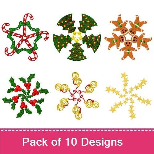 Holiday Themed Embroidery Designs Bundle – Candy Cane Star, Christmas Tree, Gingerbread Men & More (10 Designs)