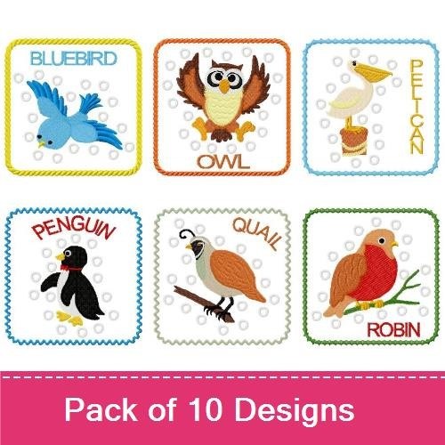 Colorful Birds Embroidery Designs Bundle – Bluebird, Cardinal, Eagle, Hummingbird & More (10 Designs)