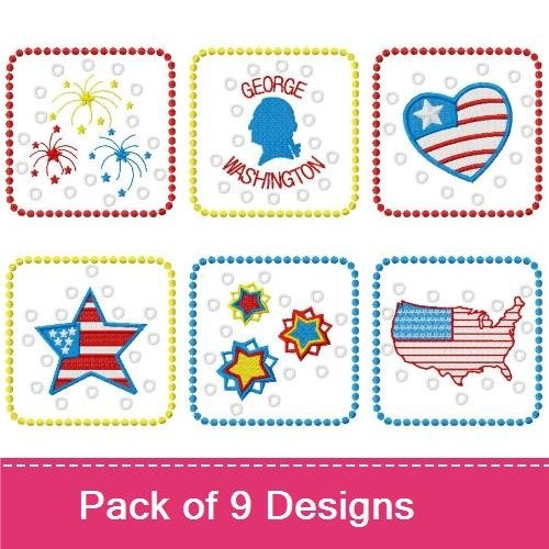 Patriotic USA Celebration Embroidery Designs Bundle – USA with Stars, Fireworks Display, Red, White, and Blue Banner & More (9 Designs)
