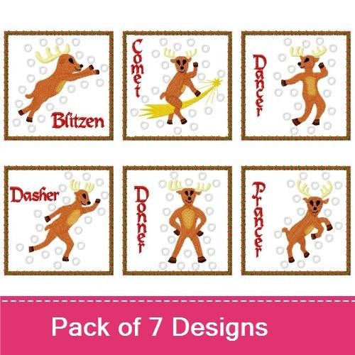 Reindeer Christmas Characters Embroidery Designs Bundle – Blitzen, Dasher, Comet & More (7 Designs)