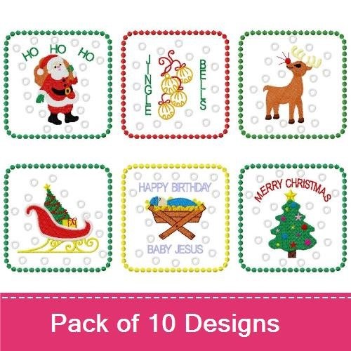 Christmas Characters Embroidery Designs Bundle – Santa with Sack, Reindeer, Christmas Tree & More (10 Designs)