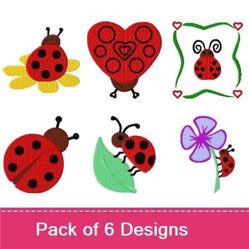 Cheerful Ladybug Embroidery Bundle – Ladybug, Heart with Ladybugs, Flower with Ladybug & More (6 Designs)