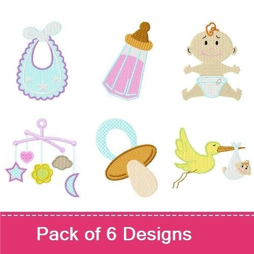 Baby Essentials Embroidery Bundle – Pacifier, Baby Bib, Baby Bottle & More (6 Designs)