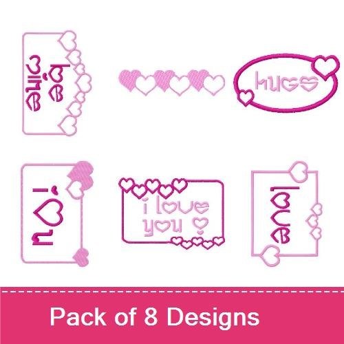 Redwork Heart-Themed Embroidery Designs Bundle – Heart Motif, Love Script, Hug Design & More (8 Designs)