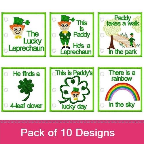 Leprechaun Story Embroidery Designs Bundle – Leprechaun Character, Four Leaf Clover, Rainbow & More (10 Designs)