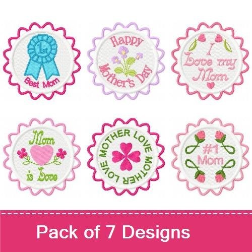Mother's Day Embroidery Designs Bundle – Blue Ribbon Best Mom, Happy Mother's Day, Love my Mom & More (7 Designs)