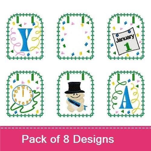 New Year's Celebration Embroidery Designs Bundle – Snowman with Top Hat, January Calendar, & Festive Decorations (8 Designs)